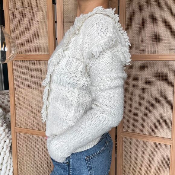 GAP white wool Fringe Jacquard Pullover Sweater long sleeve size XS - Picture 2 of 5